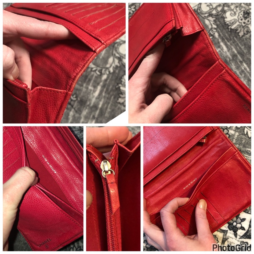 AUTHENTIC CHANEL Quilted Red Caviar Leather Interlocking CC Classic Long Wallet - Picture 14 of 16